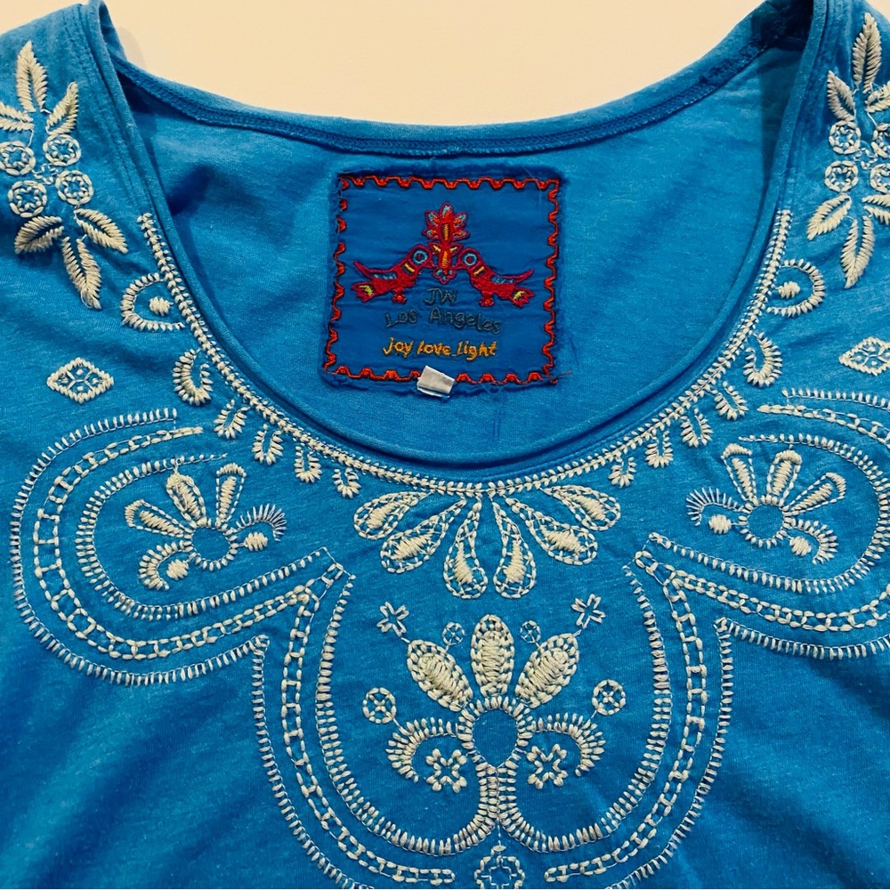 Johnny Was Blue Embroidered Top